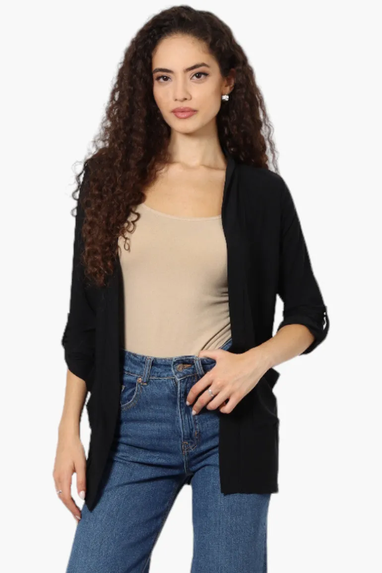 International INC Company Roll Up Sleeve Open Wrap Cardigan - Black