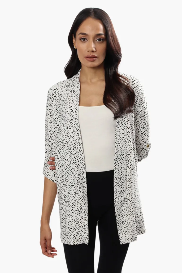 International INC Company Patterned Roll Up Sleeve Cardigan - White