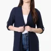 International INC Company Roll Up Sleeve Open Duster Cardigan - Navy