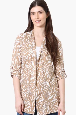 International INC Company Patterned Roll Up Sleeve Wrap Cardigan - Beige