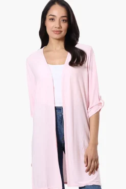 International INC Company Roll Up Sleeve Open Duster Cardigan - Pink