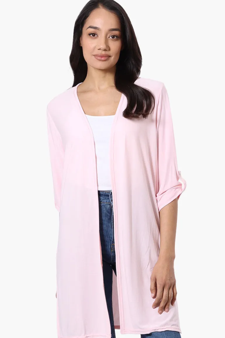 International INC Company Roll Up Sleeve Open Duster Cardigan - Pink