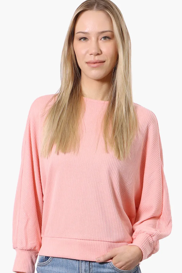 International INC Company Ribbed Button Back Detail Pullover Sweater - Pink