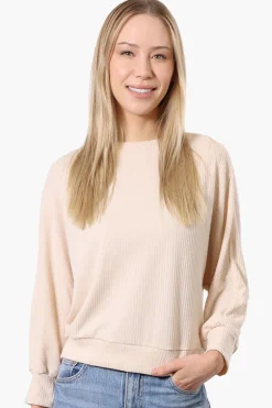 International INC Company Ribbed Button Back Detail Pullover Sweater - Cream