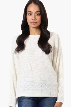 International INC Company Cable Knit Boat Neck Pullover Sweater - White