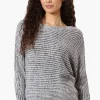 International INC Company Ribbed Boat Neck Pullover Sweater - Grey
