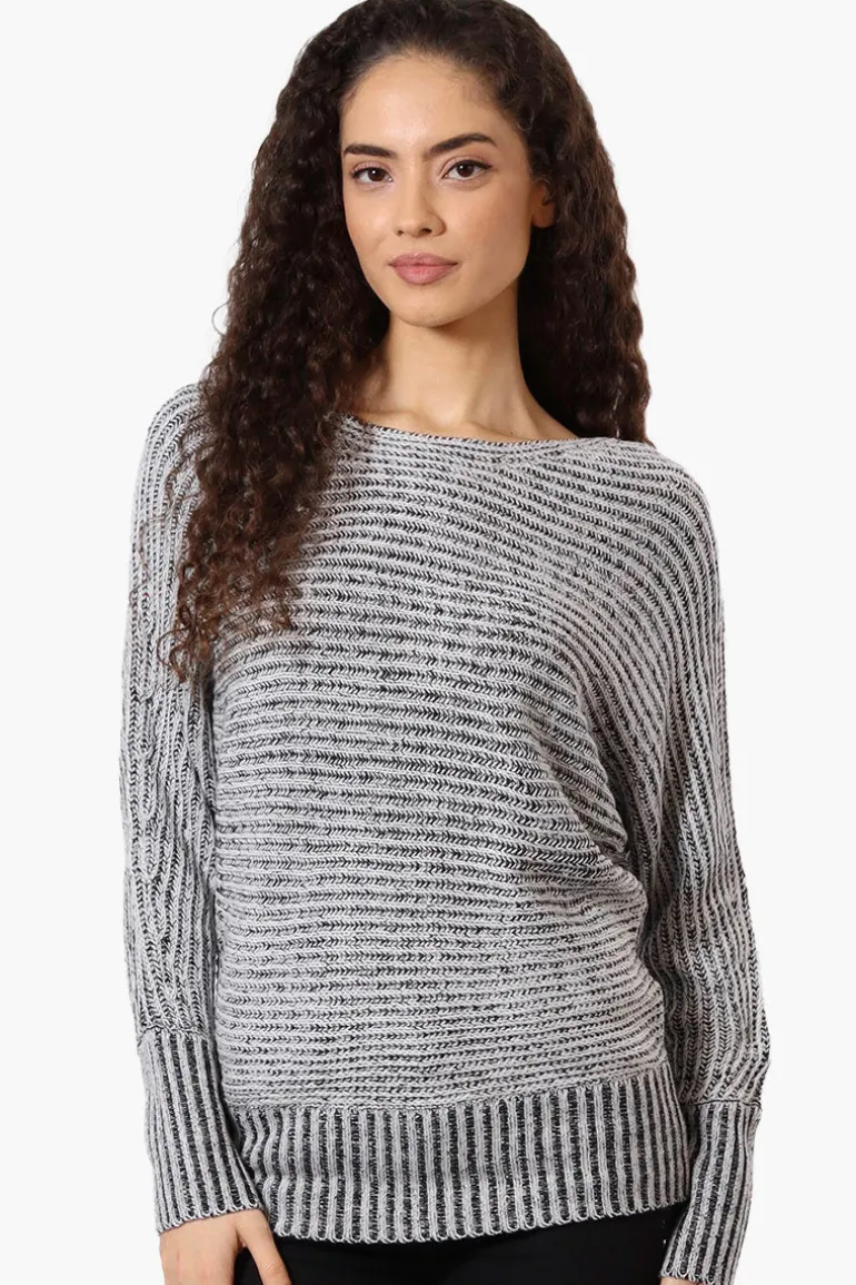 International INC Company Ribbed Boat Neck Pullover Sweater - Grey