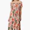 International INC Company Floral Off Shoulder Crossover Maxi Dress - Peach