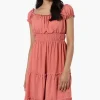 International INC Company Tiered Smocked Waist Maxi Dress - Coral