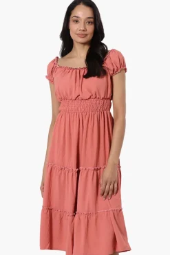 International INC Company Tiered Smocked Waist Maxi Dress - Coral