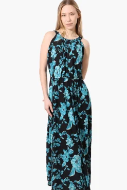 International INC Company Floral Sleeveless Halter Neck Maxi Dress - Black
