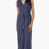 International INC Company Striped Belted Button Down Maxi Dress - Navy