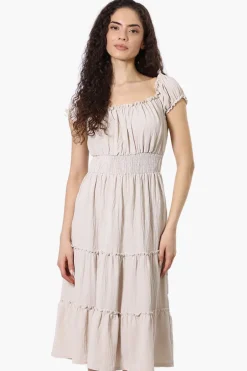 International INC Company Tiered Smocked Waist Maxi Dress - Beige