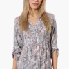 International INC Company Floral Pintuck Blouse - Peach