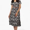 International INC Company Floral Belted Short Sleeve Maxi Dress - Black