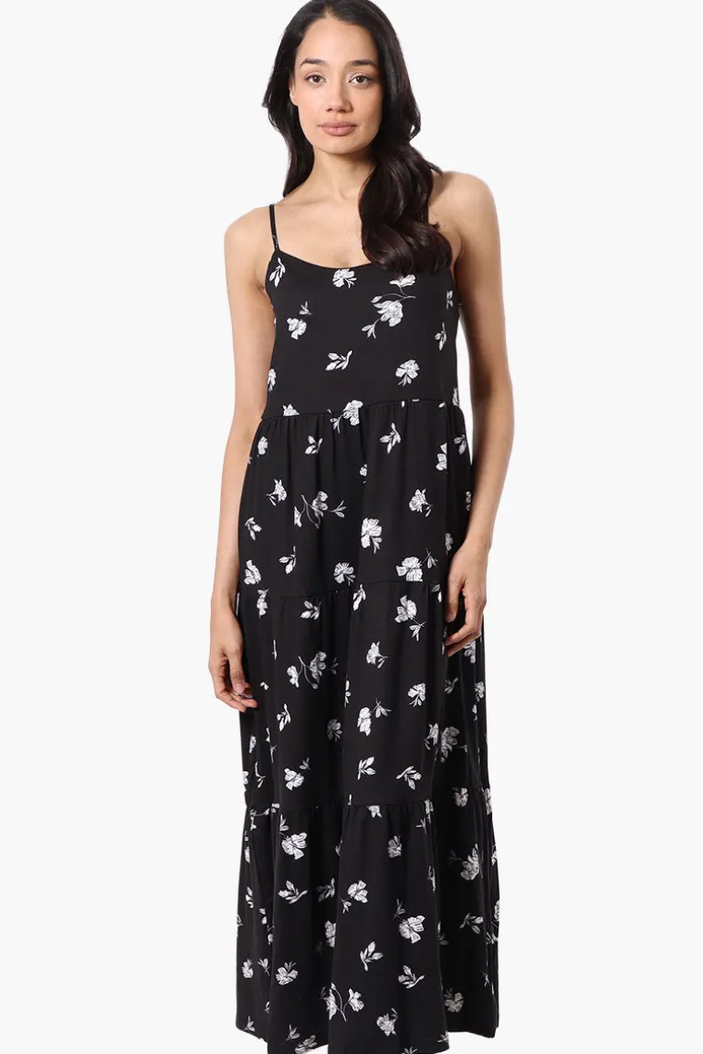 International INC Company Floral Spaghetti Strap Maxi Dress - Black