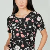International INC Company Floral Drawstring Detail Tee - Black