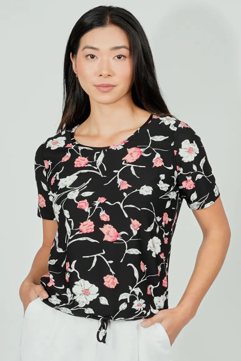 International INC Company Floral Drawstring Detail Tee - Black
