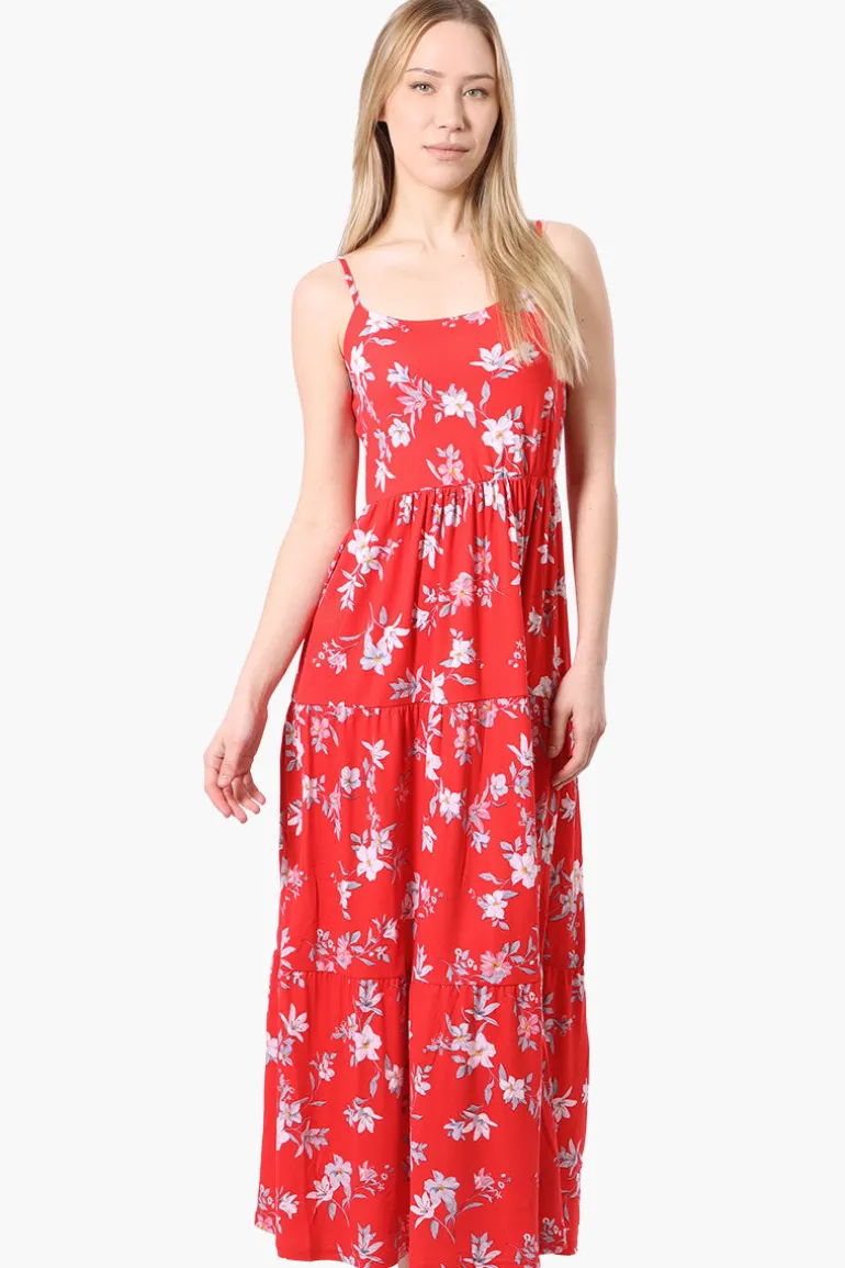 International INC Company Floral Spaghetti Strap Maxi Dress - Red