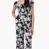 International INC Company Floral Smocked Square Neck Jumpsuit - Navy