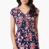International INC Company Floral Smocked Waist Day Dress - Navy