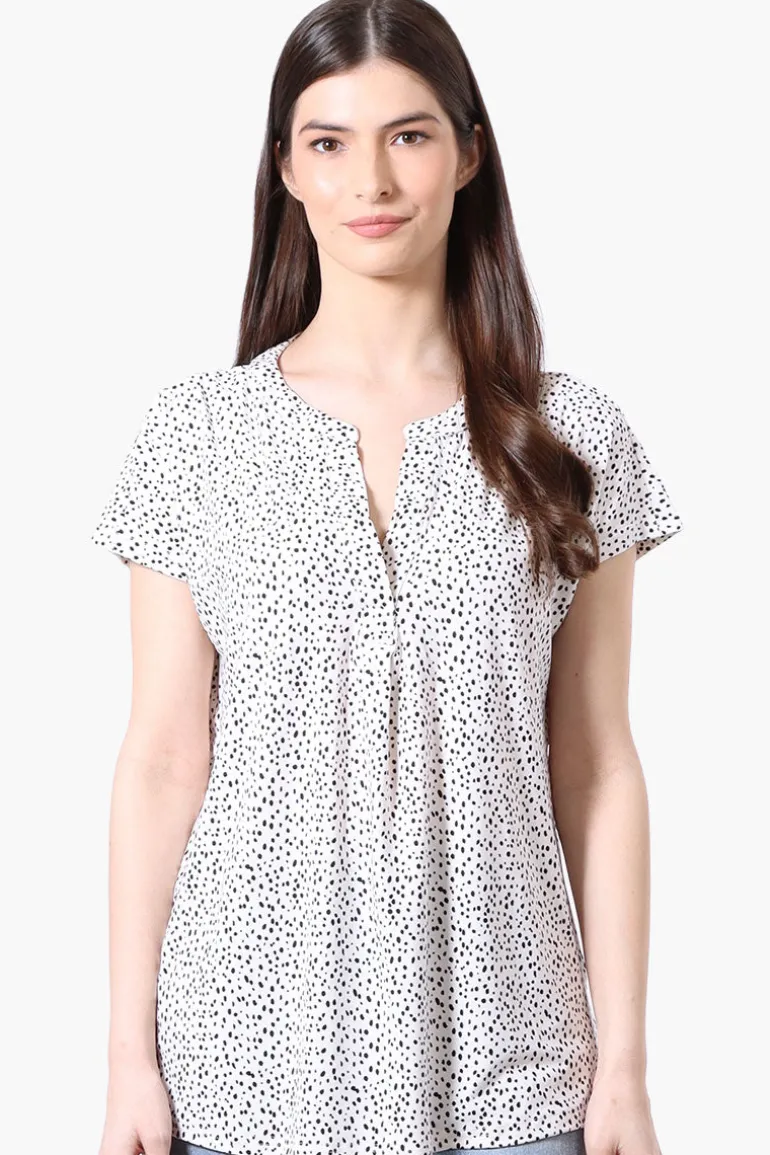 International INC Company Dotted Short Sleeve Blouse - White