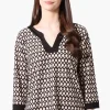 International INC Company Patterned Side Slit 3/4 Sleeve Shirt - Black