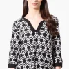 International INC Company Patterned Side Slit 3/4 Sleeve Shirt - Black