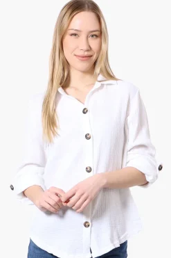 International INC Company Roll Up Sleeve Button Down Shirt - White