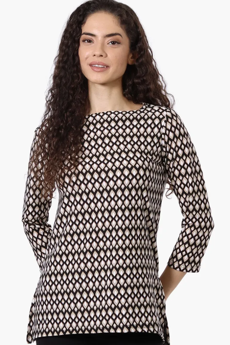 International INC Company Patterned 3/4 Sleeve Blouse - Black