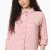 International INC Company Button Down Roll Up Sleeve Shirt - Pink