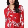 International INC Company Floral Ruched Button Down Shirt - Red