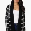 International INC Company Plaid Fold Over Wrap Cardigan - Black