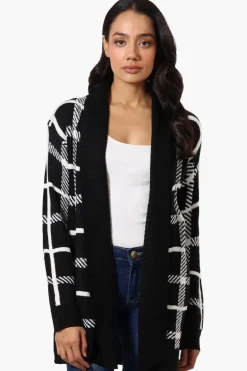 International INC Company Plaid Fold Over Wrap Cardigan - Black