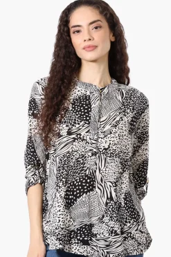 International INC Company Patterned Hidden Button Blouse - Black