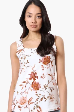 International INC Company Floral Square Neck Tank Top - White