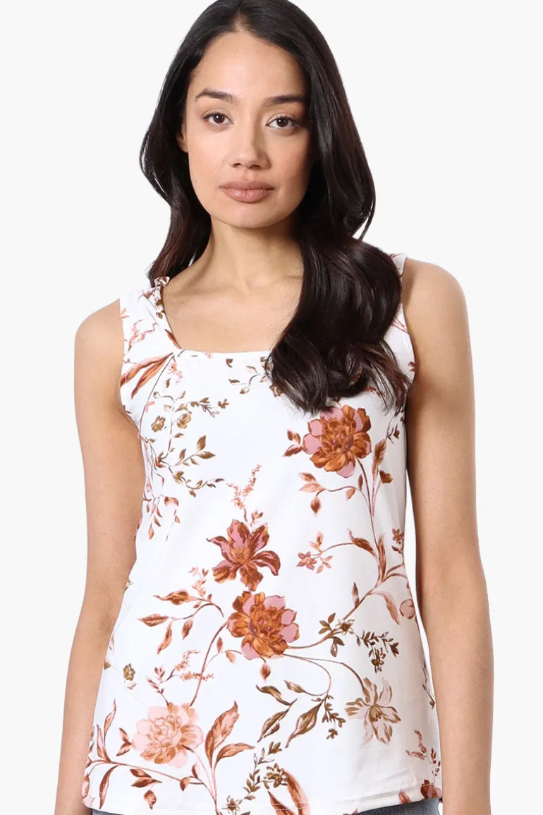 International INC Company Floral Square Neck Tank Top - White