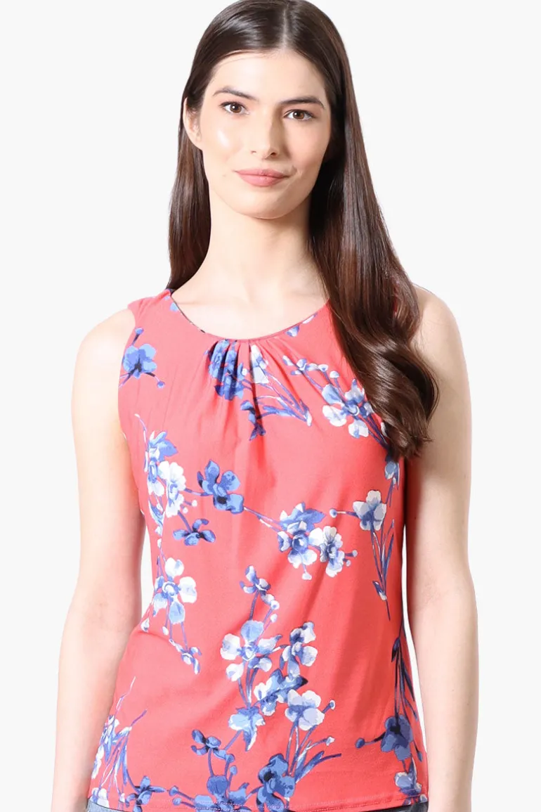 International INC Company Floral Cinched Collar Tank Top - Pink