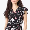 International INC Company Floral Ruffle Sleeve Tee - Black