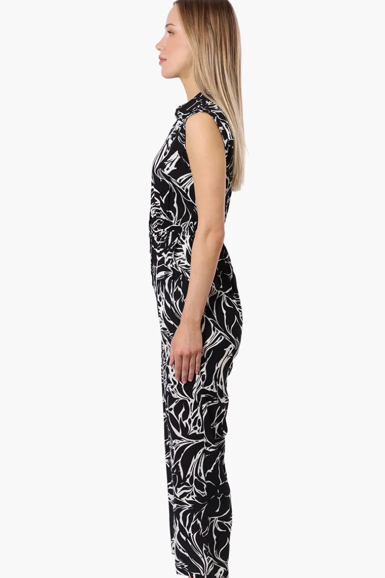 International INC Company Floral Button Up Jumpsuit - Black