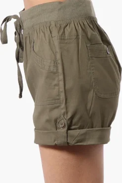International INC Company Tie Waist Cotton Shorts - Olive