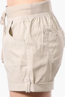International INC Company Tie Waist Cotton Shorts - Beige