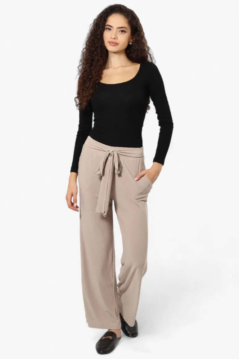 International INC Company Solid Belted Palazzo Pants - Beige