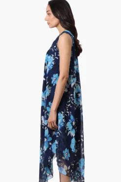 International INC Company Floral Round Neck Maxi Dress - Navy