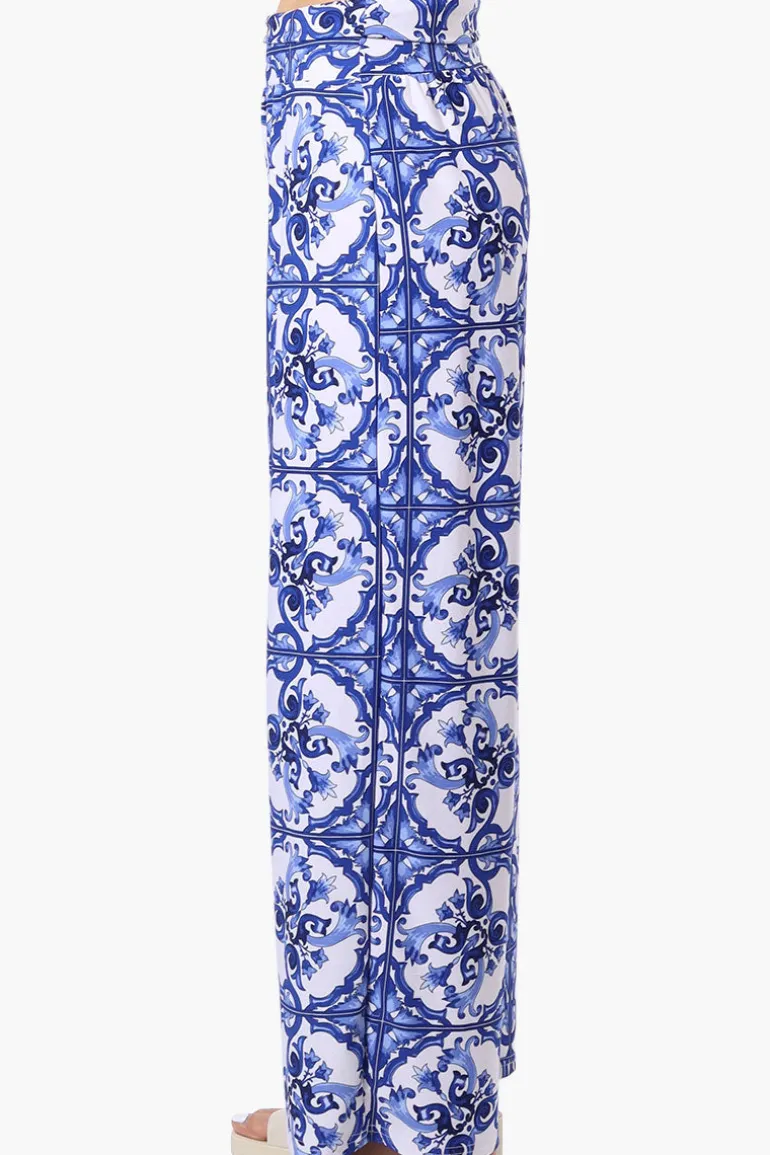 International INC Company Patterned Fold Over Palazzo Pants - Blue