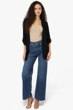 International INC Company Roll Up Sleeve Open Wrap Cardigan - Black