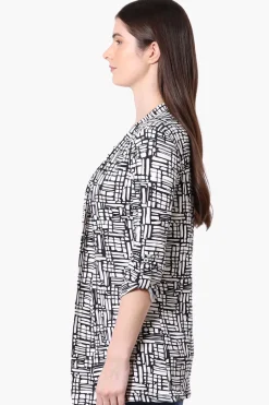 International INC Company Patterned Roll Up Sleeve Wrap Cardigan - White