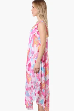 International INC Company Patterned Round Neck Maxi Dress - Pink