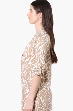 International INC Company Patterned Roll Up Sleeve Wrap Cardigan - Beige
