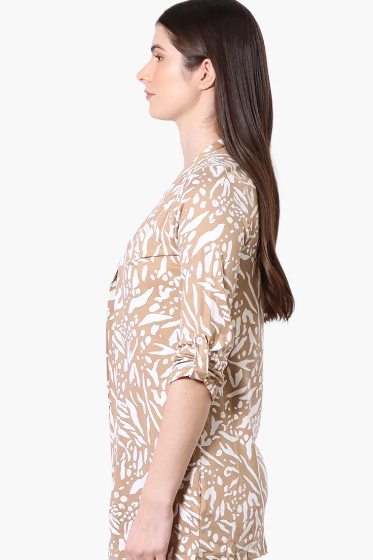 International INC Company Patterned Roll Up Sleeve Wrap Cardigan - Beige